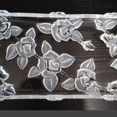 【25＊60105】クリスタル 角皿揃 五客 『檜』保谷クリスタル / Walther Glas 『Georgina』ガラス長皿 花柄 ドイツ製　まとめての画像