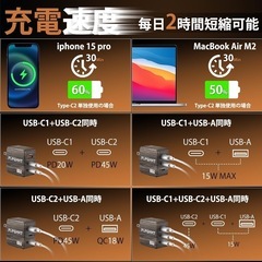 65W 充電器 type-c PD 急速充電器 【超軽量·超小型·PSE認証済·折りたたみ式プラグ】 で3台のデバイスを同時に充電可能 PD対応 USB-C x 2とUSB A ポート GaN(窒化ガリウム) PSE技術規格対応 PD3.0/QC3.0/PPS/SCP規格/iPhone/Android/iPad/MacBook/ノートパソコン 各種対応 そのUSB-C/USB-A機対応の画像