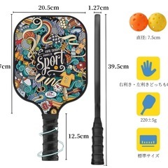 【新品】ピックルボール パドル＆ボールセット グラスファイバー製 キャリーバッグ入りの画像