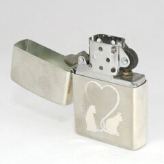 中古 火花確認済み ZIPPO 猫 ハート 2016年製造 オイルライター 札幌市 清田区 平岡の画像