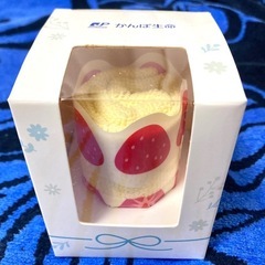 かんぽ生命　かんぽくん&ゆめちゃん　バースディ　ノベルティ　ハンドタオル2枚セット&箱入り　ケーキ型モチーフタオル☆未開封の画像
