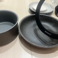 鍋、フライパン、皿の画像
