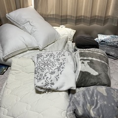 セミダブルベッド　ベッドパッド、カバーリング　シーツ　毛布　掛布団　枕　中古、使用数回、美品の画像