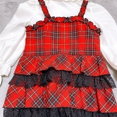チェック柄ワンピース ブラウスセット 95cmの画像