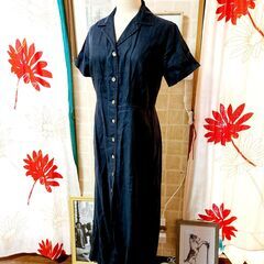 ！Eddie Bauer(エディーバウアー) リネン100％ ゆるり大きなサイズ感。クラシカル、そしてシックな上質ロングワンピース。いかがでしょうか？の画像