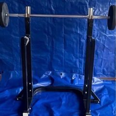 バーベル約160cm  約17kg プロスクワット台　セット　雨の日でもお家でTVや動画見ながらスクワット　脂肪燃焼　ダイエット　筋トレ　リハビリ等　　の画像