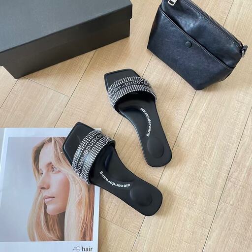 アレキサンダー・ワン ラインストーンレタリング フラットスリッパ