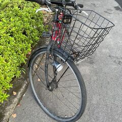 自転車　No.383　シティサイクル　27インチ　レッド　6段切替　LEDオートライト　【リサイクルショップどりーむ天保山】の画像