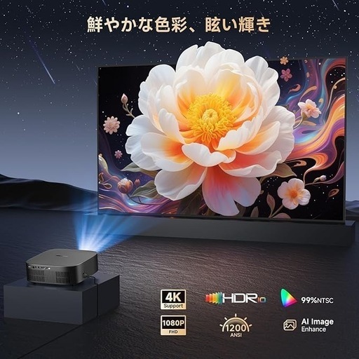 プロジェクター TOFオートフォーカス 1200ANSI 1.1:1 投影比率 自動台形補正 アプリ内蔵 家庭用 小型プロジェクター