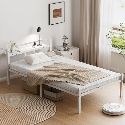 ベッドフレーム シングル ベッド 宮棚 2口コンセント パイプベッド　床下収納