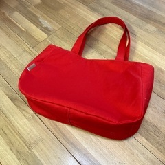【ハンドメイド】肩がけ 帆布トートバッグ レッド 大きめ ボトルホルダー付 0812新品未使用の画像