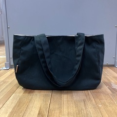 【ハンドメイド】肩がけ 帆布トートバッグ  ブラック 大きめ ボトルホルダー付0812新品未使用の画像