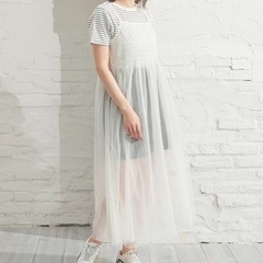 【新品】1,639円  チュールキャミワンピース Lサイズの画像