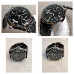 【40mmベストサイズに本格機械式を搭載/新品】アビエイター バックスケルトン スライド式カレンダー 自動巻き ブラックレイヤードレザーの画像