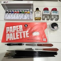 油絵 画材セット HOLBEIN 絵具 筆 ホルベイン キャンバス PILOT クロッキー ペンチングオイル 油壺 筆洗液 ペインティングナイフ パレットの画像