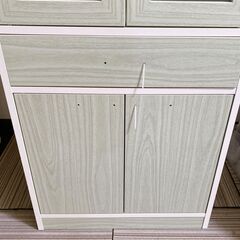 M546 キッチン収納 キッチンボード ミニ食器棚 キャビネット  ミストガラス扉の画像