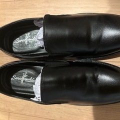 ブラックレザー スリッポンシューズの画像