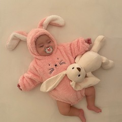 70cm うさぎ ウサ耳付き モコモコ ジャンプスーツ ロンパース の画像