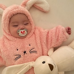 70cm うさぎ ウサ耳付き モコモコ ジャンプスーツ ロンパース の画像
