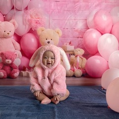 撮影背景 230cm×180cm　ピンク系 セルフ撮影 クマ 人形 ハーフバースデー 誕生日の画像
