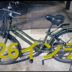 本日16000円→12000円　人気色(^^)カーキ自転車　26インチ　変速6段　電動　自転車 の画像