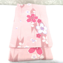 浴衣 女性ゆかた 浴衣帯 帯締め 3点セット ピンク×黄色 桜 花 綿 半巾帯 半幅帯 夏物 レディース 仕立て上がり 身丈163cm【中古】 【キモノオフ野々市若松店】の画像