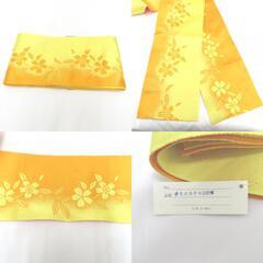 浴衣 女性ゆかた 浴衣帯 帯締め 3点セット ピンク×黄色 桜 花 綿 半巾帯 半幅帯 夏物 レディース 仕立て上がり 身丈163cm【中古】 【キモノオフ野々市若松店】の画像