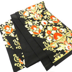 袋帯 黒 金 銀 オレンジ 黄緑 唐花 六通柄 正絹 仕立て上がり フォーマル 長さ422cm【中古】 【キモノオフ野々市若松店】の画像