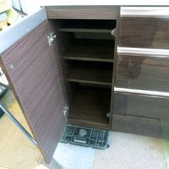 NITORI キッチンボード 幅120cm 奥行45cm 高さ201cm  ダークブラウン 茶 アルミナ2 ニトリ レンジボード  家電ボード 食器棚 キッチン家電 札幌 北20店条☆の画像