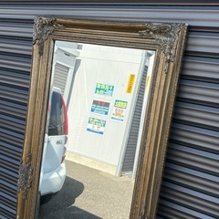 アンティーク調　スタンドミラー　姿見　壁掛け　鏡　ロココ調　　ゴールドフレームの画像