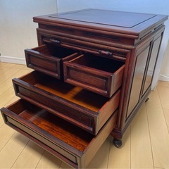 【美品】唐木家具 蛇腹扉•収納付ミニチェスト ヴィンテージの画像