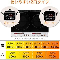 【清掃済・8/20迄】アイリスオーヤマ 2口 IHクッキングヒーターの画像
