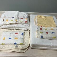 ベビーミニ組布団8点セット　西川リビング（掛け布団・掛けカバーリング・敷布団・フィッティングシーツ・防水シーツ・キルトパット・枕・枕カバー）の画像
