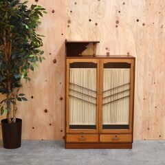 ≪zyt2401ジ≫ 古家具/古道具 本箱 アシンメトリー 幅76cm ガラス戸/飾り棚/本棚/キャビネット/左右非対称/昭和レトロ/ヴィンテージ/中古家具/宮城県仙台市 70808-07の画像