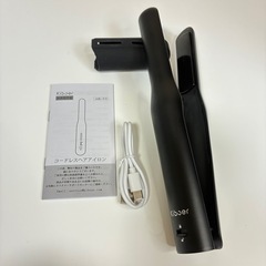 新品　コードレス ヘアアイロン ミニ マイナスイオン　2wayストレート　カール 充電式　持ち運びしやすい！　黒の画像