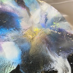 ⑥アルコールインクアート 原画 一点物 木製パネル貼り グリッター ブラックペーパー絵画 インテリア の画像