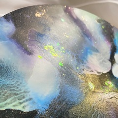 ⑥アルコールインクアート 原画 一点物 木製パネル貼り グリッター ブラックペーパー絵画 インテリア の画像