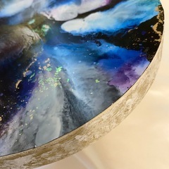 ⑥アルコールインクアート 原画 一点物 木製パネル貼り グリッター ブラックペーパー絵画 インテリア の画像