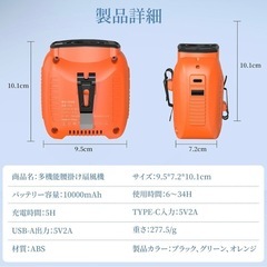 ①腰掛け扇風機 ベルトファン 強力 5段階風量 10000mAh 34時間動作の画像
