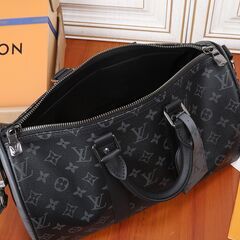 LOUIS VUITTON (ルイヴィトン) キーポルバンドリエール35 モノグラムエクリプス レザー 2WAY ハンド ショルダー ボストンバッグ ブラック M46655の画像