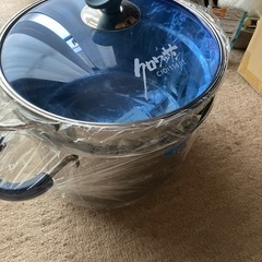 パスタポット22cm内面ミラー仕上げ、🌺新品、
ブルー、ガラス蓋、の画像