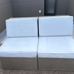 【無料】屋外用ラタン調ソファ 2点セット（クッション付き）※セット引き取り必須の画像