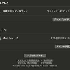 iMac（Retina 4K,21.5インチ,2019）1.03TB/8GB〈MRT42J/A〉⑤の画像