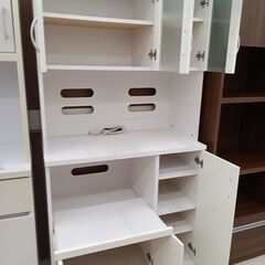 リユースのサカイ栃木店★ジモティ割あり★  食器棚 ホワイト W90×D45×H178 クリーニング済み TC10207の画像