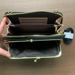 ショルダーバッグ レディース がま口 お財布ショルダー ポシェット ブラックの画像