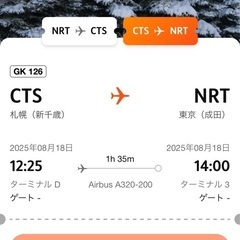 jetstar 往復航空券 成田ー新千歳の画像