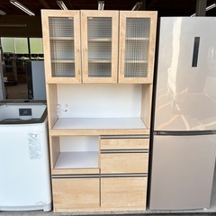 AQUA家電セット＋日本製食器棚 洗濯機・冷蔵庫・食器棚 🚚【配達対応・保証付き】      新生活にぴったり！ナチュラル木目の画像