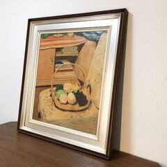 果物画テーブルの上のフルーツバスケット油彩画「模写」壁アート リビングルーム装飾 額付き静物画 美術品インテリアの画像