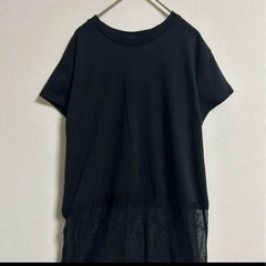 ローリーズファーム/Tシャツレースチュニック/M/黒/半袖の画像
