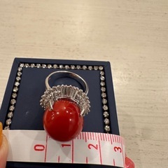 血赤サンゴ ダイヤモンドリング 指輪　0.89ct PT900珊瑚の画像